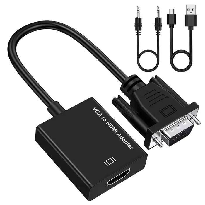Adaptateur d'affichage compatible VGA (hôte) vers VGA/HDMI, avec câble d'alimentation Audio USB 3.5m