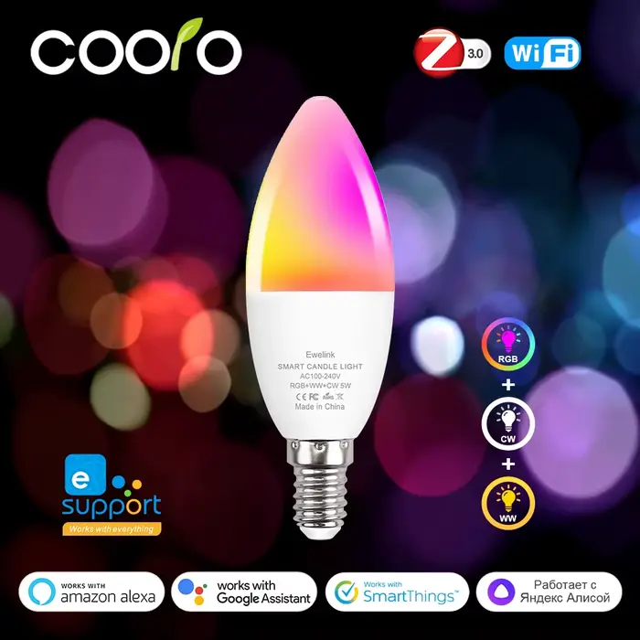 Ewelink E14 ampoule Led Wifi intelligente Zigbee RGBCW lampe à bougie fonctionne avec Alexa Amazon Google Home Yandex Alice Smartthings
