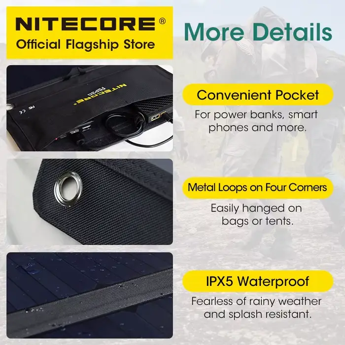 NITECORE Féventuelles 30 30W Portable Panneau Solaire Étanche Petite Cellule Solaire USB-C PD 18W Ch