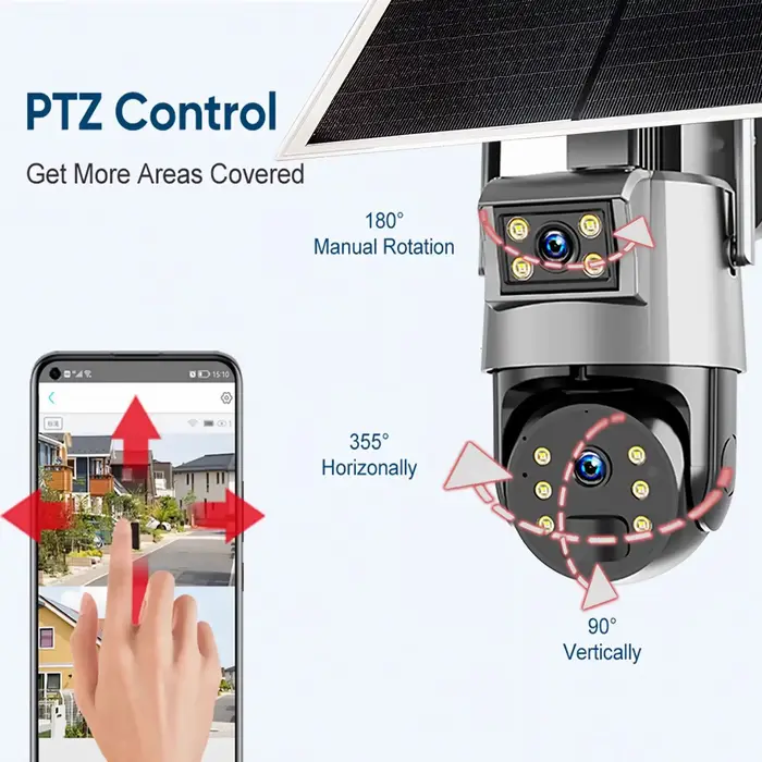 Caméra Dôme IP WiFi Eseecloud APP 4MP à Double Objectif, Alimentation Solaire, Faible Consommation, 