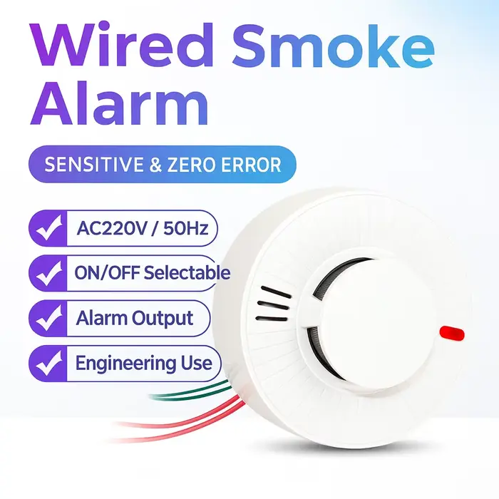 Détecteur de fumée filaire AC220V |   Sortie de commutateur NO/NC |   Capteur d'alarme incendie sens