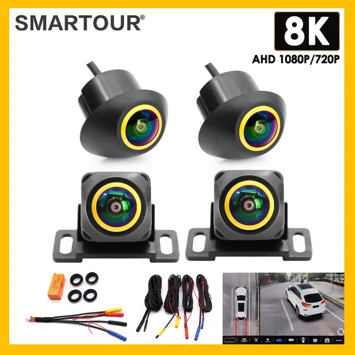 AHD 1080P 8K 360 degrés objectif doré caméra de voiture vue Surround HD droite + gauche + avant + sy