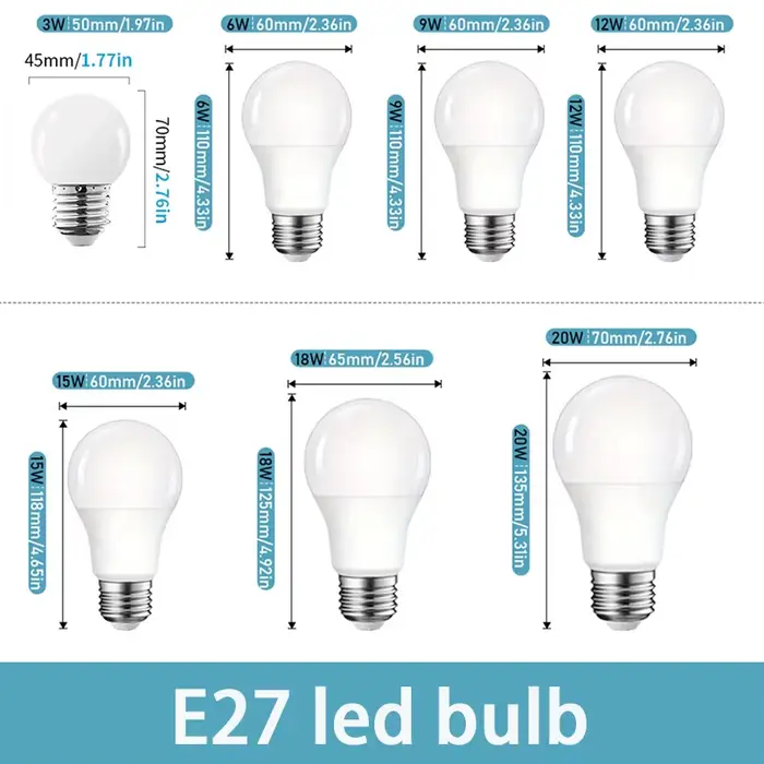 4 pièces ampoule LED E27 AC220V 3W 6W 9W 12W 15W 18W 20W éclairage intérieur faible consommation d'énergie maison