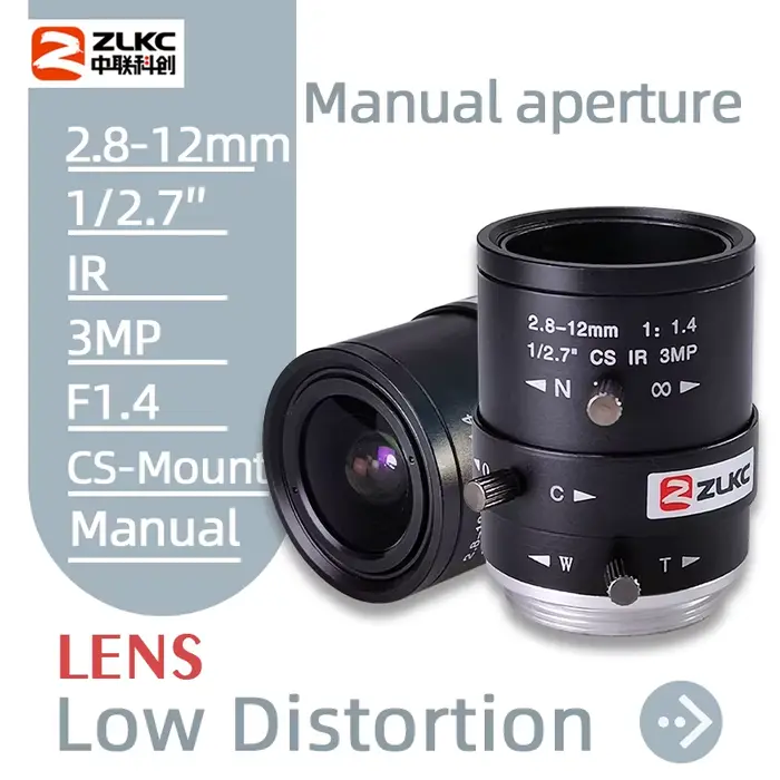 Objectif CCTV ZLKC CS Mount 1/2,7 pouces 2,8-12 mm, objectif varifocal à iris manuel, fonction IR, o
