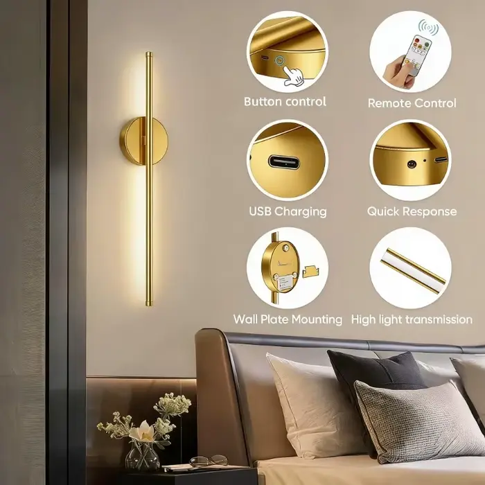 Applique murale sans fil à LED fonctionnant sur piles 5V avec télécommande, rechargeable par USB, po