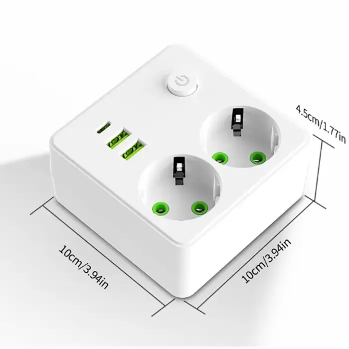 Prise murale EU à 2 prises, multiprise, sans rallonge, avec 2 ports USB et 1 port Type-C, puissance 