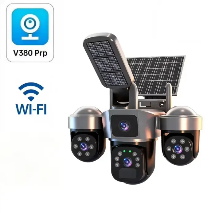 Caméra IP WiFi solaire PTZ extérieure sans fil 4G avec carte SIM, détection humaine PIR, sirène et é