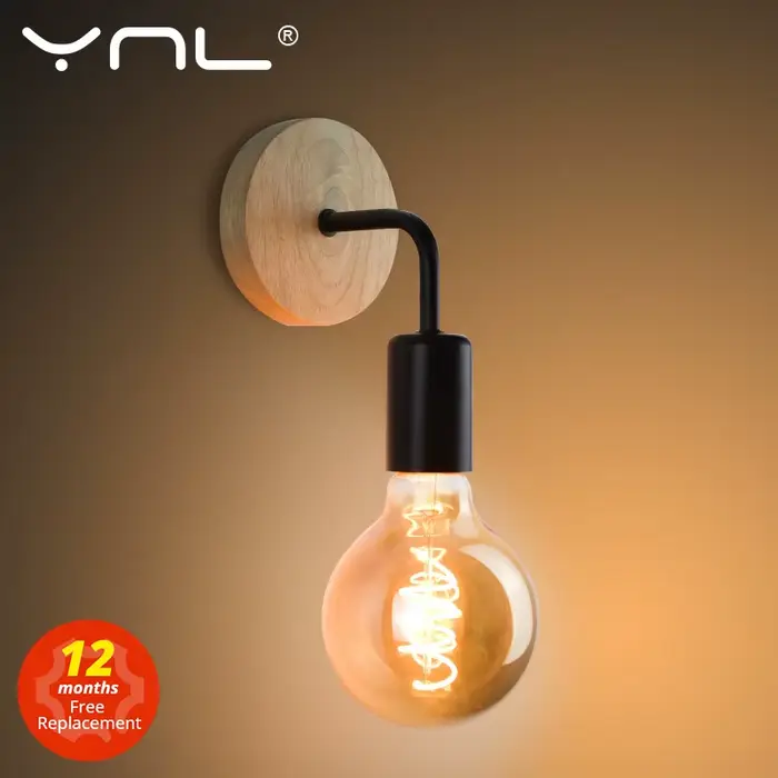 Applique murale en bois Vintage applique murale luminaire E27 110V 220V lampe de chevet rétro décor