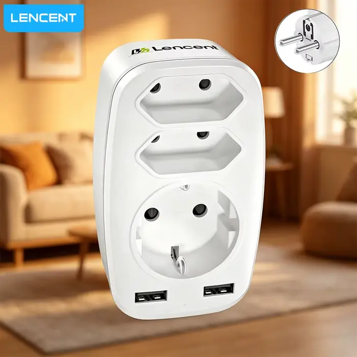 Prise d'extension LENCENT, adaptateur enfichable à 3 prises