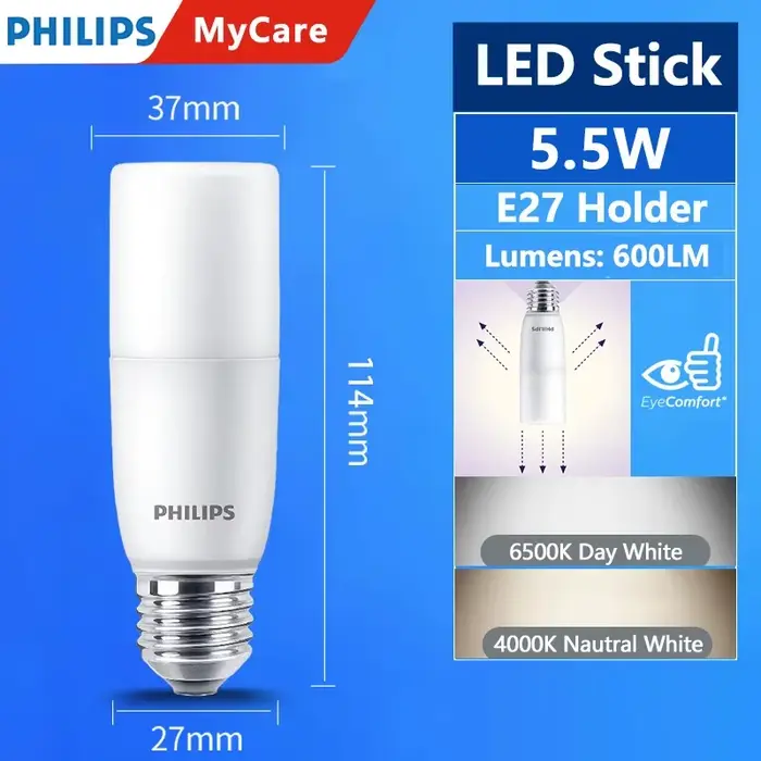 Ampoules LED Philips Stick E27 MyCare 5,5W 7,5W 9,5W Lumière d'intérieur 220-240V 4000K 6500K Blanc 