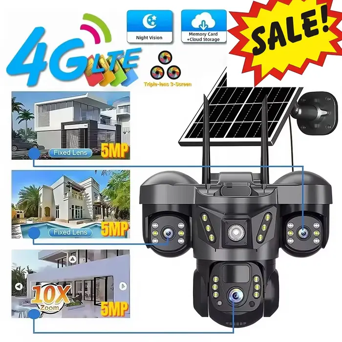 Caméra solaire sans fil IP CCTV, carte SIM 4G, 15mp HD, Vision nocturne, Surveillance de sécurité ex