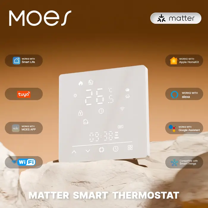 MOES Tuya Matter WiFi Thermostat intelligent régulateur de température chaudière à eau chauffage électrique avec Alexa Google Apple Smartthings