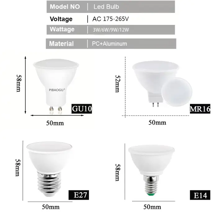 6 pièces LED Spot lumière GU10 E27 LED ampoule 12W E14 lampe à LED 220V projecteur MR16 9W Lampada G