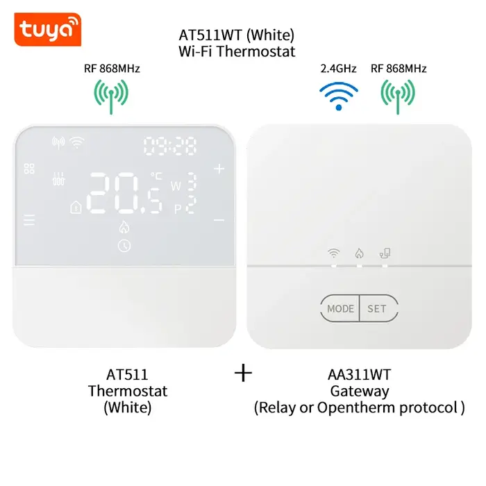 Thermostat Wifi Tuya sans fil pour chaudière à gaz, thermostat Opentherm, thermostat d'ambiance alim