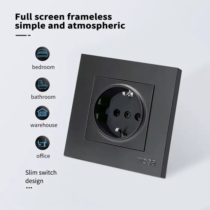 Prises électriques noires ignifuges avec sol classique AC norme ue mur intégré 250V