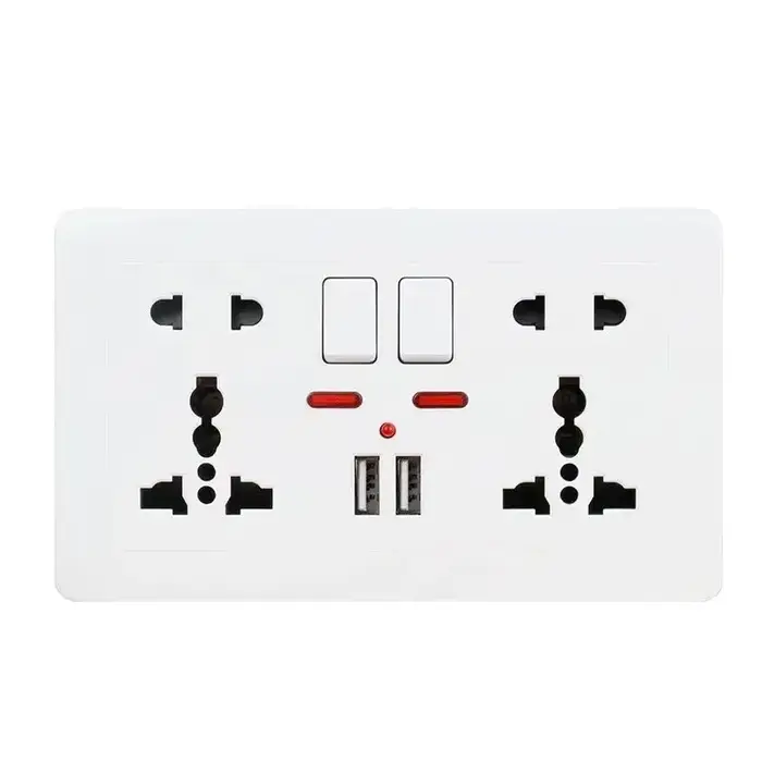 Prise murale double universelle 5 trous avec interrupteur, prise de courant 2.1A avec double port de