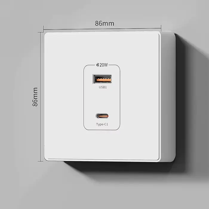 Prise murale universelle à montage en surface modèle 86, PD20W, charge rapide, double port USB Type-