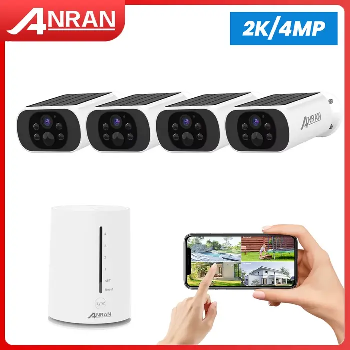 ANRAN 2K Kit de système de caméra solaire 4MP caméra Wifi sans fil extérieure 4CH NVR 4 caméras déte