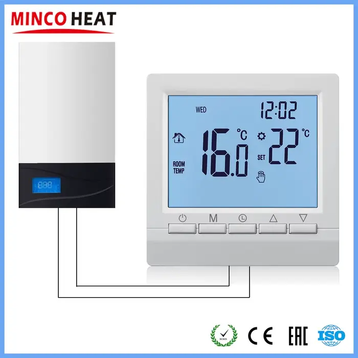 Thermostat programmable MINCO HEAT avec écran LCD pour chaudière à gaz, contrôle de température précis, sécurité enfant, pour usage domestique et professionnel