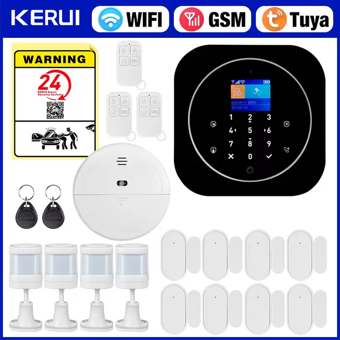 Kit de Système d'Alarme Domestique sans Fil Tuya WiFi 101 Système de Sécurité Domestique avec Porte et Capteur de Mouvement Contrôle d'Application Smart Life Protection Maison Bureau Sécurité Fête Familiale Offre