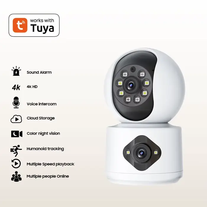 Caméra dôme IP sans fil PTZ couleur 4MP à double objectif Carecam/Yoosee/O-Kam avec interphone et dé