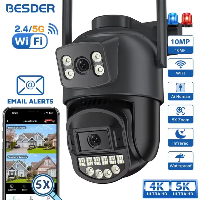 BESDER 5K 10MP Wifi caméra PTZ extérieure AI détection humaine double écran 4K 8MP CCTV sécurité IP 