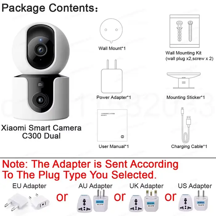 XIAOMI Smart Camera C300 Version double caméra, 360 °   3MP WiFi 6, moniteur de sécurité domestique 