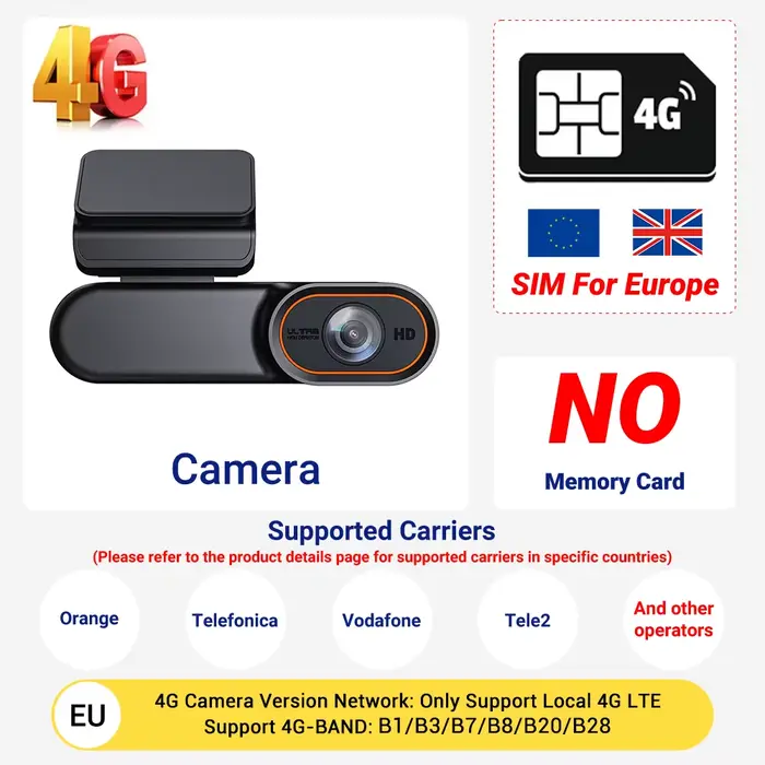 Caméra de tableau de bord 4G LTE, enregistreur GPS 4K UHD, enregistrement de voiture DVR, Vision noc