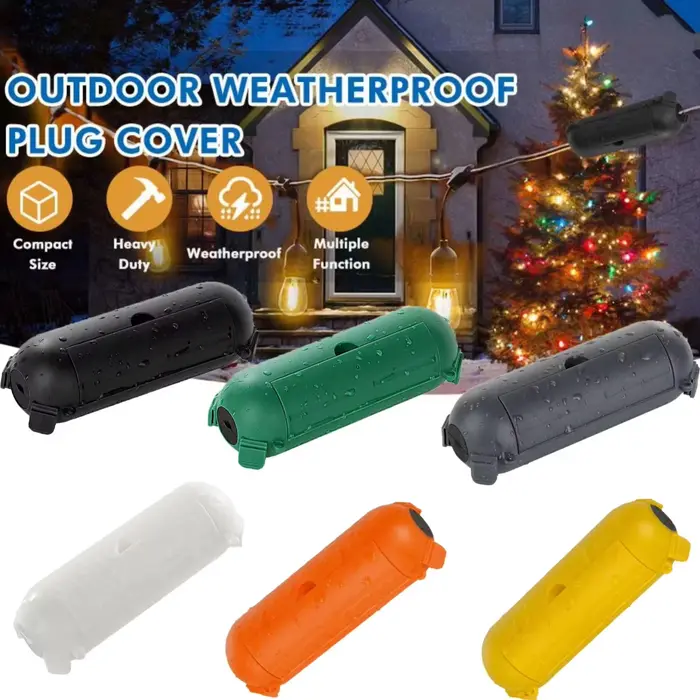 Boîtier de protection extérieur étanche IP44 pour rallonge - idéal pour guirlandes lumineuses, prises électriques et décorations de Noël en blanc, jaune, orange, vert armée, noir et vert