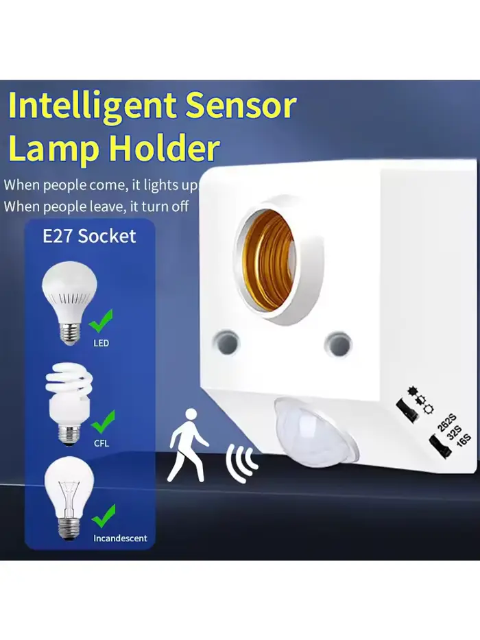 Douille de lumière avec capteur de mouvement Pir, Base d'ampoule LED E27, capteur infrarouge du corp