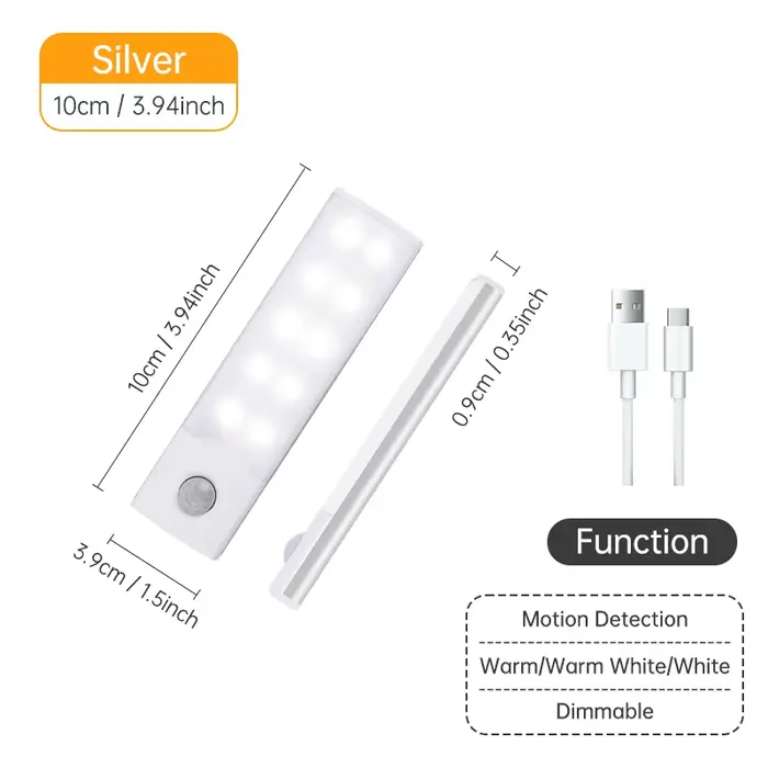 Veilleuse LED sans fil avec détecteur de mouvement, lampe de nuit aste par USB, armoire, lampe de ga