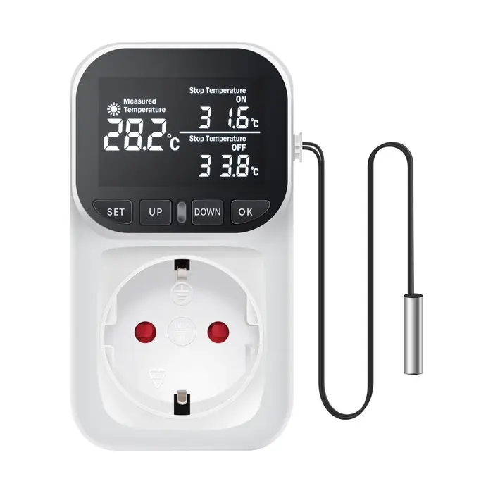 Contrôleur de température numérique, prise de courant, Thermostat avec minuterie, capteur, sonde, in