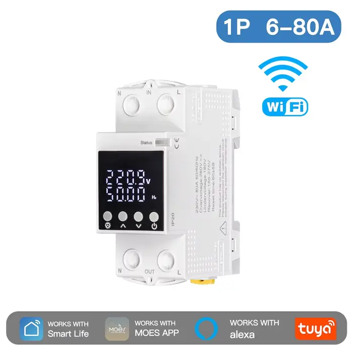 MOES – disjoncteur intelligent WiFi Tuya, ensemble de seuil d'alarme 80A, moniteur d'électricité V0,
