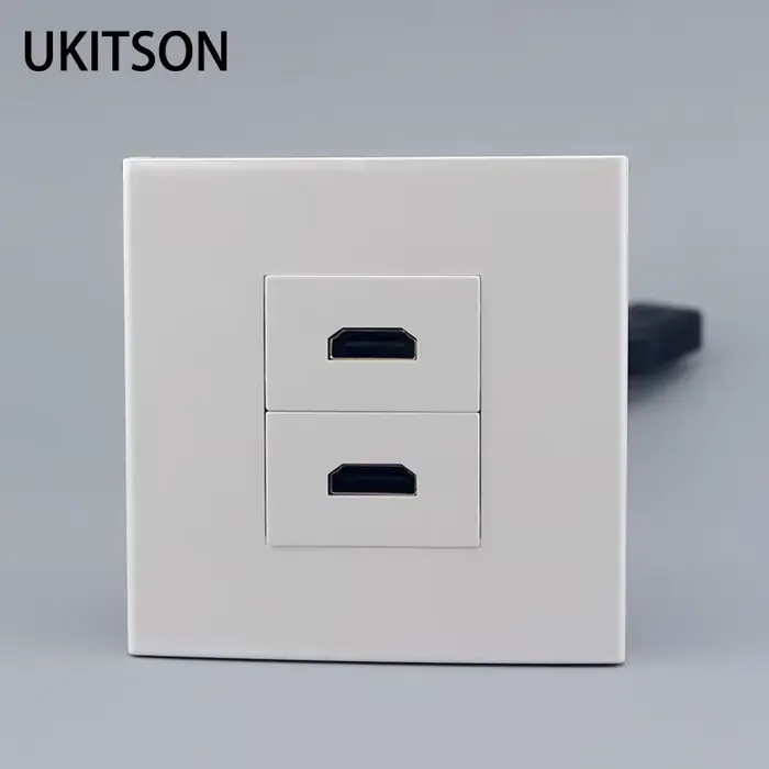 Panneau mural de sortie HD HDMI2.0, 2 ports, façade avec rallonge de 20cm, prise de câble pour audio