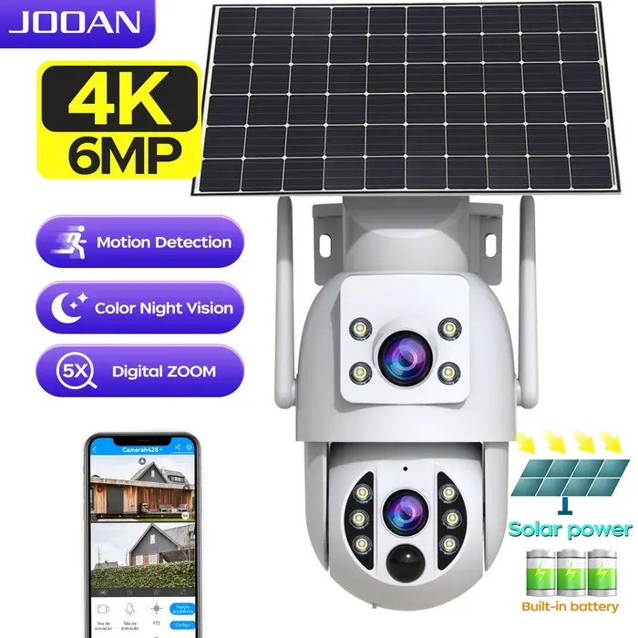 JOOAN 4K caméra de sécurité solaire sans fil extérieure double objectif caméra IP solaire PIR détect