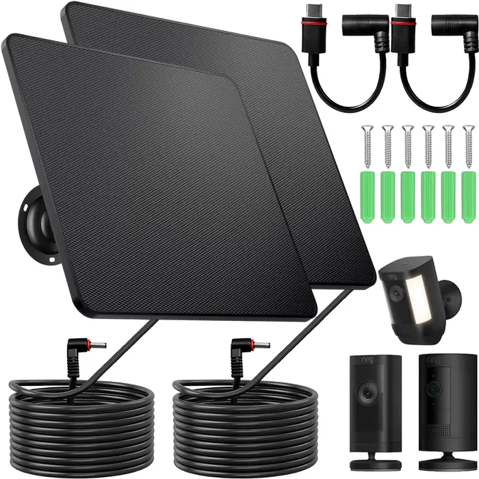 Panneau solaire pour caméra Ring, lot de 2, 5W, chargeur solaire compatible avec Ring, adaptateur de