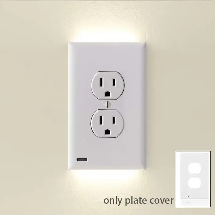 Plaque murale multiprise duplex avec capteur automatique LED haut/bas pour éclairage nocturne