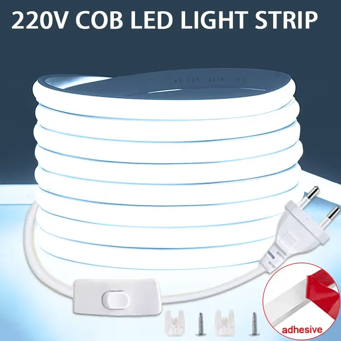 Bande LED COB 220V interrupteur marche/arrêt avec prise ue