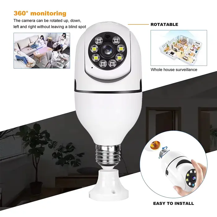Caméra IP dôme E27 2MP 1080P avec vision nocturne IR pour la sécurité domestique, surveillance de bé