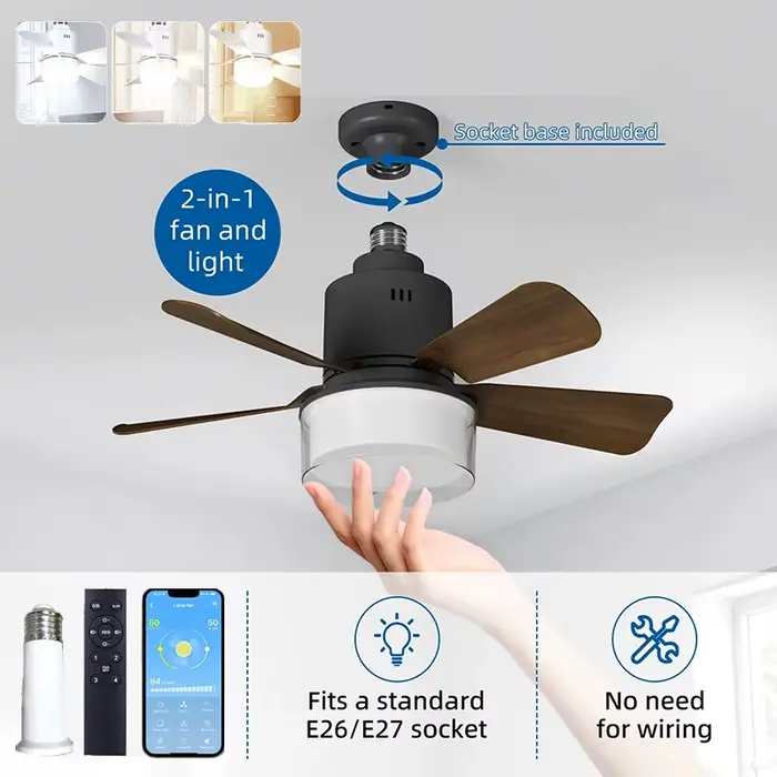Ventilateur de plafond à prise avec lumière