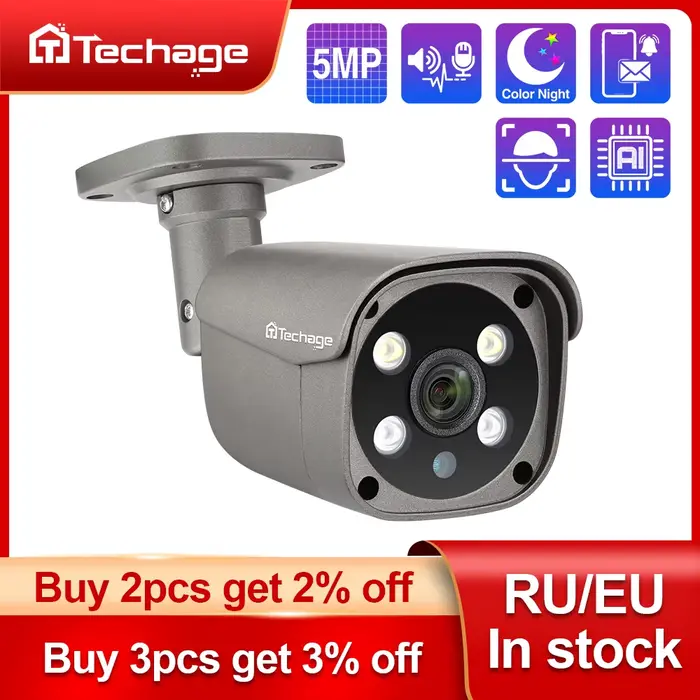 Techage-Caméra de surveillance extérieure POE IP 4K, 5MP/8MP, en métal, avec audio bidirectionnel et