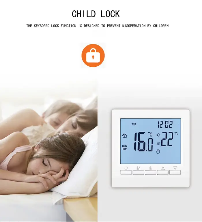 Thermostat de chambre programmable avec batterie pour contrôle de la température de chauffage à gaz, installation murale, fonction antigel, sécurité enfant, programmation hebdomadaire, sans Wi-Fi, pour usage domestique