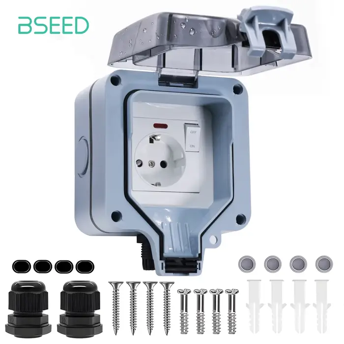 Prise simple étanche BSEED pour extérieur étanche IP66 avec bouton marche arrêt pour résidentiel usage général sécurité et design élégant