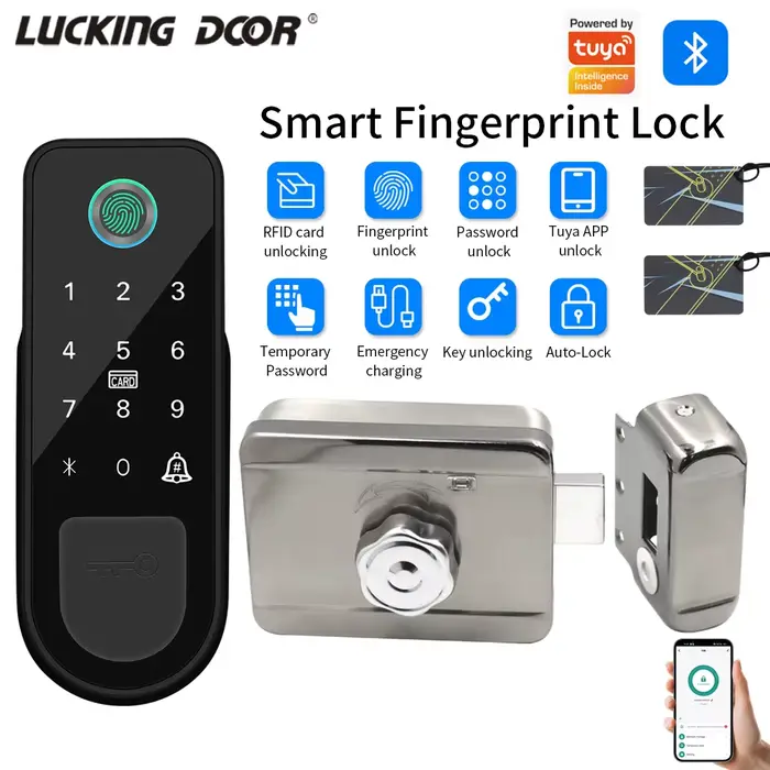 Serrure de porte connectée à empreinte digitale compatible Tuya App