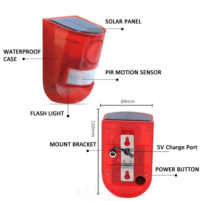 Alarme de capteur de mouvement infrarouge solaire