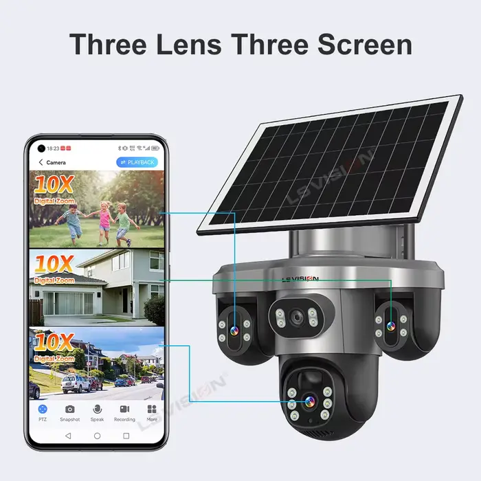 Caméra de sécurité LS Vision 15MP trois objectifs PTZ solaire extérieure WiFi 4G zoom numérique 10x suivi automatique trois écrans pour maison et entreprise