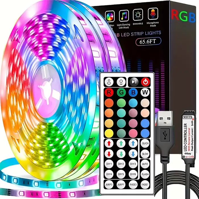 Bande lumineuse LED Mikenoon pour décoration de fête et éclairage de chambre à coucher 5V, RGB, avec télécommande à 44 touches