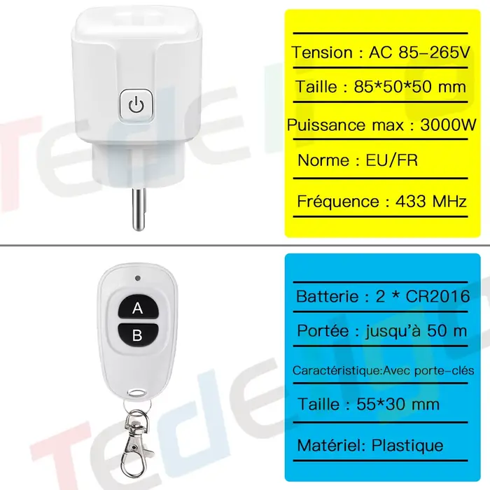 Prise intelligente 433 MHz 3000 W