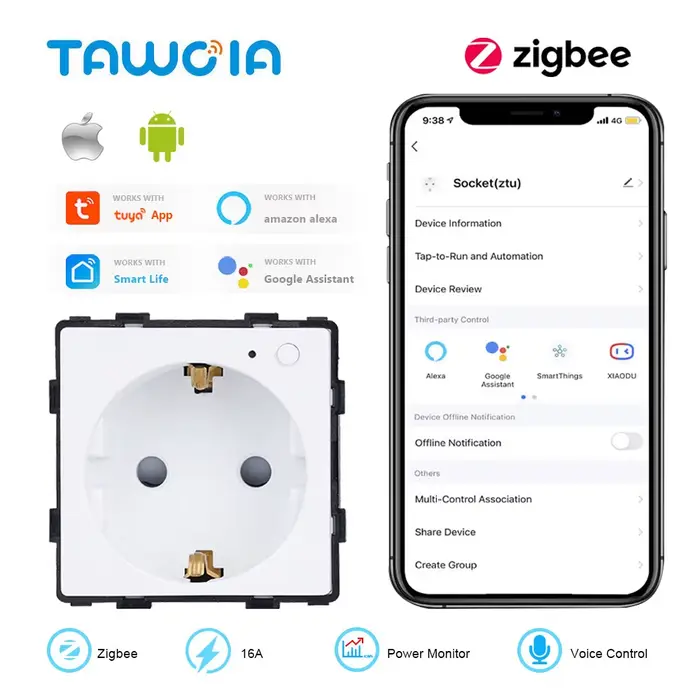 TAWOIA ZigBee prise murale fonction clé partie bricolage moniteur de puissance intelligent prises de compteur Google vie intelligente Tuya Alexa Yandex Alice