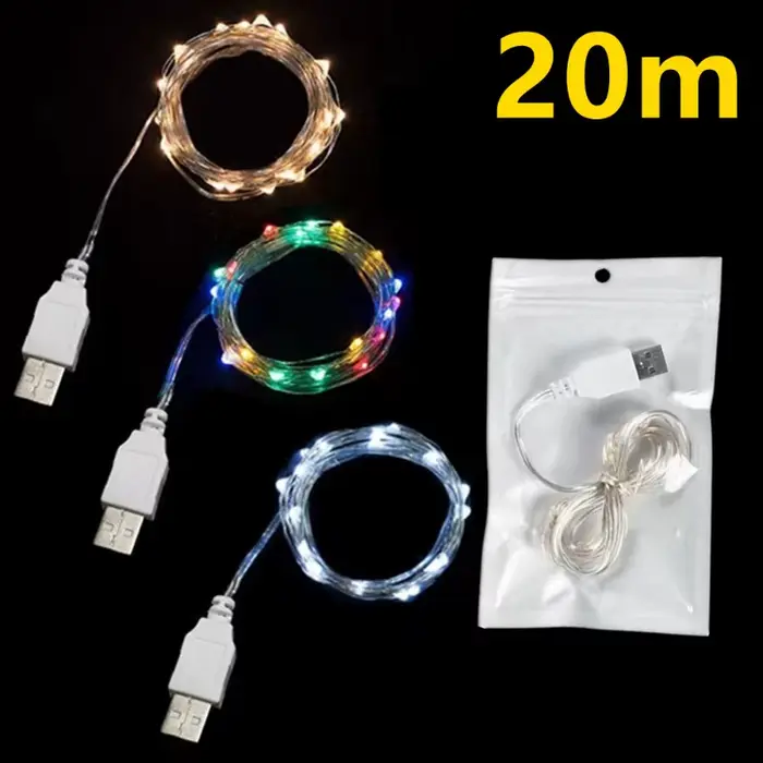3/10/20M USB LED chaîne lumières cuivre argent fil guirlande lumière étanche fée lumières pour noël 